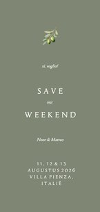 Minimalistische save the date groen met olijftakje