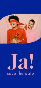 Minimalistische trouwkaart colorblocking blauw roze