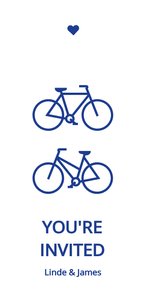 Moderne trouwkaart met blauwe fietsen