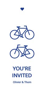 Moderne trouwkaart met blauwe herenfietsen