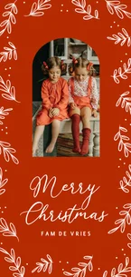 Nostalgische kerstkaart met takjes in rood en eigen foto