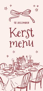 Originele menukaart kerstdiner vintage doodle strik tafel