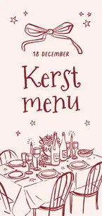 Originele menukaart kerstdiner vintage doodle strik tafel