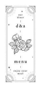 Originele menukaart met tattoo stijl bloemen