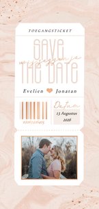 Originele save the date kaart toegangsticket roze marmer