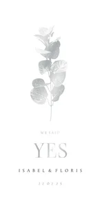 Pas getrouwd kaart eucalyptustak in zilver