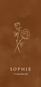 Roestkleurige rouwkaart sterrenkindje met roosjes