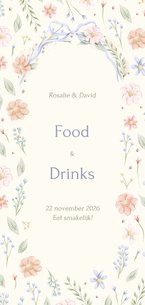 Romantische menukaart strik met aquarel bloemen