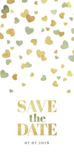 Romantische save the date uitnodiging hartjes goud groen