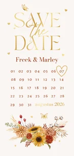 Save the date bohemian bloemen zomer vlinders goud kalender