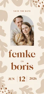 Save the date kaart met abstracte vormen zacht beige