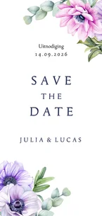 Save the date kaart met anemoontjes eucalyptus