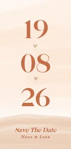 Save the date kaart met waterverf in beige tinten datum