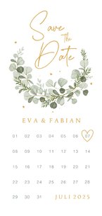 Save the date kalender eucalyptus stijlvol hartjes klassiek