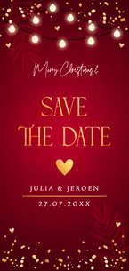 Save the Date kerstkaart rood langwerpig lampjes