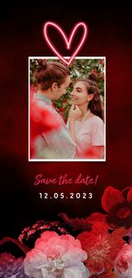 Save the date neon bloemen en foto