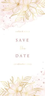 Save the date romantisch gouden bloemen met roze waterverf