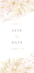 Save the date romantisch gouden bloemen met roze waterverf