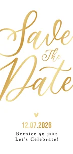 Save the date uitnodiging feestje verjaardag goud stijlvol