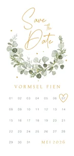 Save the date vormsel eucalyptus stijlvol hartjes klassiek