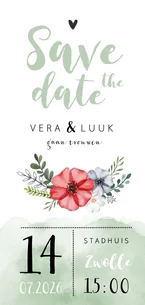 Save the date waterverf bloemen stijlvol foto groen hartje
