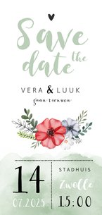 Save the date waterverf bloemen stijlvol foto groen hartje