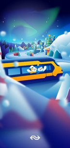 Sneeuwpoppen in trein NS Wintercity kerstkaart