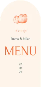 Stijlvolle boogvorm menukaart met lijntekening van fruit