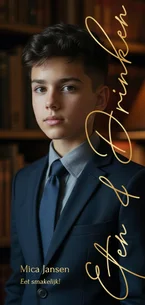 Stijlvolle communie menukaart met grote foto en foliedruk