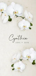 Stijlvolle klassieke langwerpige rouwkaart met orchideeën 