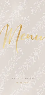 Stijlvolle menukaart gouden tekst naturel takjes