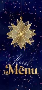 Stijlvolle menukaart kerst kerstster goud confetti