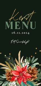 Stijlvolle menukaart kersttakken bloem kerstster en goud