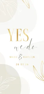 Stijlvolle Trouwkaart met lijntekening van bladeren