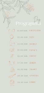 Stijlvolle trouwkaart tijdlijn iconen koper takjes