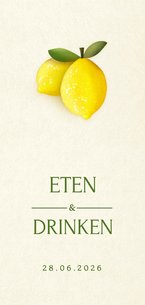 Stijlvolle zomerse trouw menukaart met 2 citroentjes