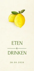 Stijlvolle zomerse trouw menukaart met 2 citroentjes