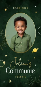 Stoere en stijlvolle communiekaart groen sterren foto