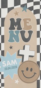 Stoere menukaart eerste communie smiley stickers en blokjes