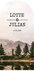 Stoere trouwkaart met natuur foto bergen en namen