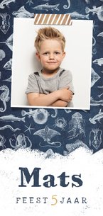 Stoere uitnodiging met zeedieren voor kinderfeestje