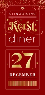 Ticket uitnodiging kerstdiner goud rood sterretjes stijlvol