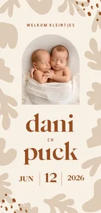 Trendy geboortekaartje abstracte vormen tweeling beige