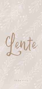 Trendy geboortekaartje beige takjes lange dubbele kaart