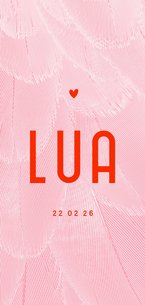 Trendy geboortekaartje veren roze met rood