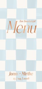 Trendy menukaartje blauw geblokt met koperfolie