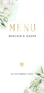 Trouw- menukaart orchideeën eucalyptus