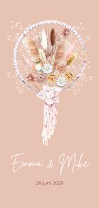 Trouwkaart droogbloemen dreamcatcher bohemian