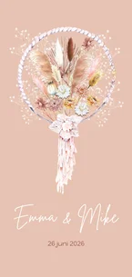 Trouwkaart droogbloemen dreamcatcher bohemian