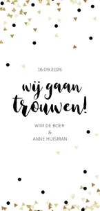 Trouwkaart feest confetti goudfolie modern